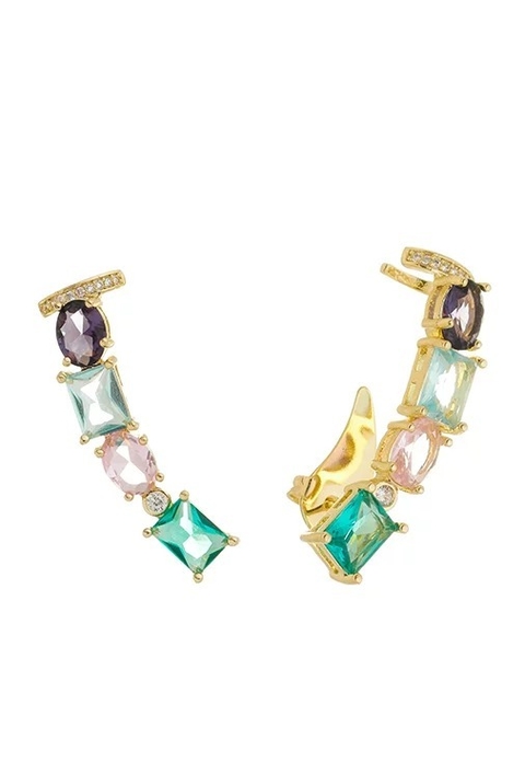 BRINCO EAR CUFF LUXO GEOMÉTRICO COLORIDO