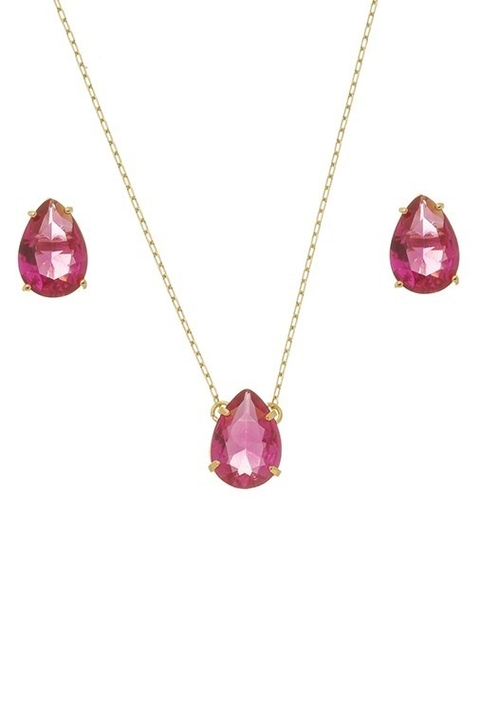 CONJUNTO DE GOTA COM PEDRA FÚCSIA