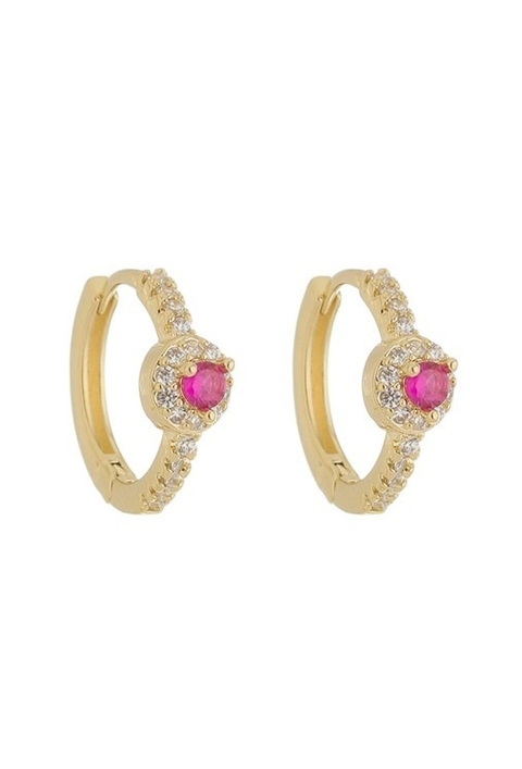 BRINCO DE ARGOLINHA CRAVEJADA COM ZIRCÔNIA RUBELITA