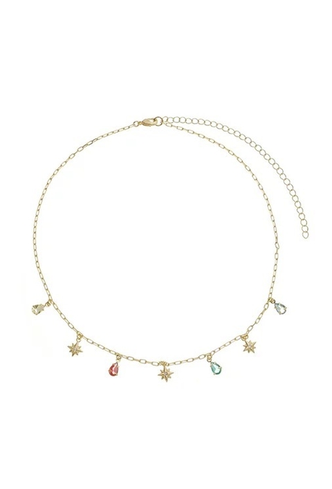 CHOKER COM CRISTAIS COLORIDOS E ESTRELAS