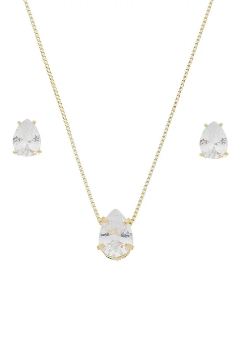 CONJUNTO DE GOTA COM ZIRCÔNIA CRISTAL NO OURO