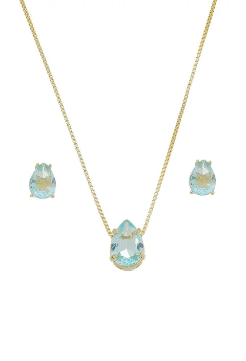 CONJUNTO DE GOTA COM CRISTAL AZUL PARAÍBA