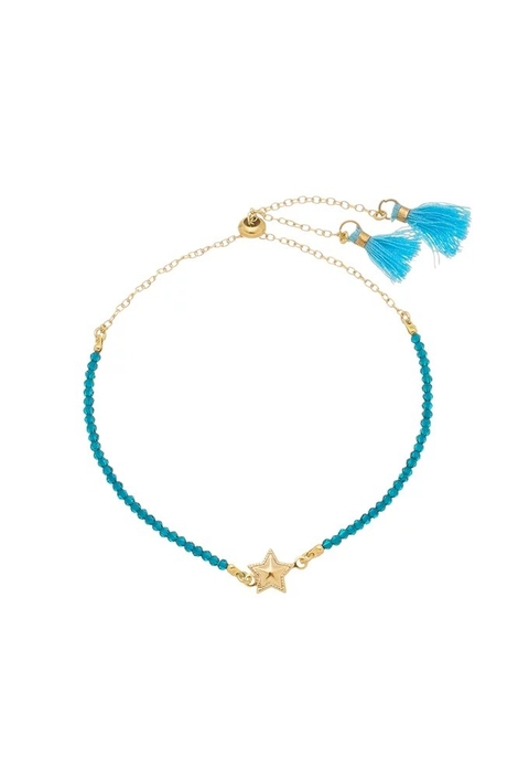 PULSEIRA AJUSTÁVEL ESTRELA COM CRISTAIS E TASSEL AZUL