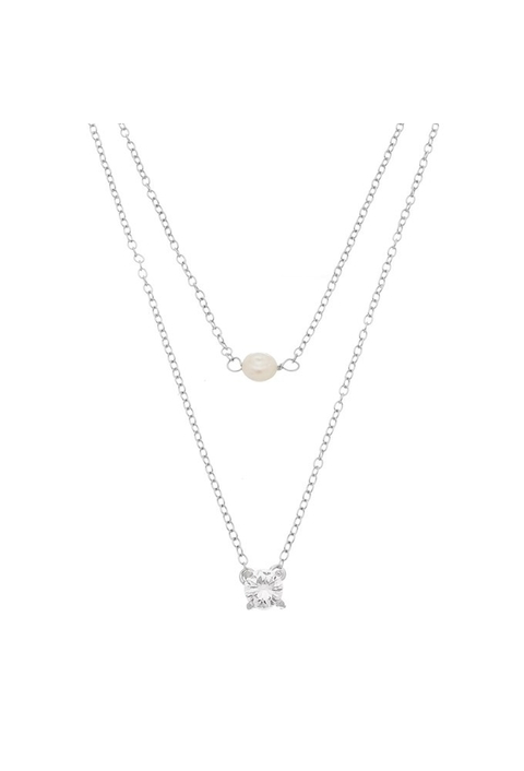 COLAR DUPLO COM PÉROLA E ZIRCÔNIA NO RÓDIO