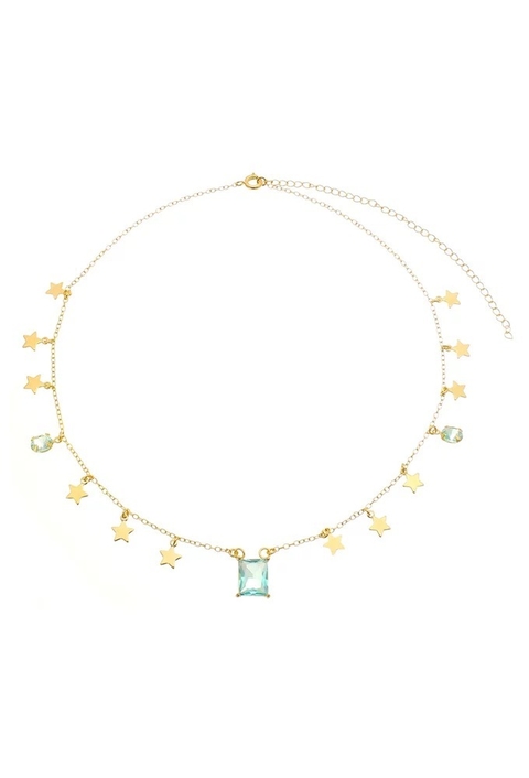 CHOKER MEDALHAS DE ESTRELA E PEDRA RETANGULAR AZUL PARAÍBA