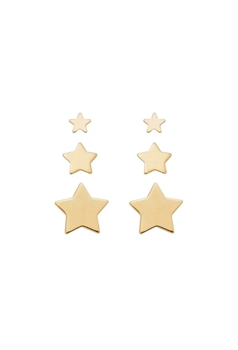TRIO DE BRINCOS DE ESTRELAS NO OURO SWEET