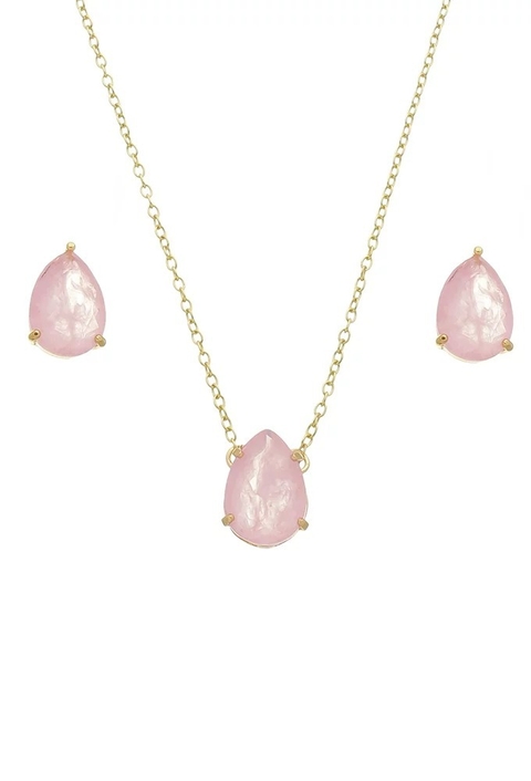 CONJUNTO DE GOTA COM PEDRA FUSION KUNZITA CJ054-O