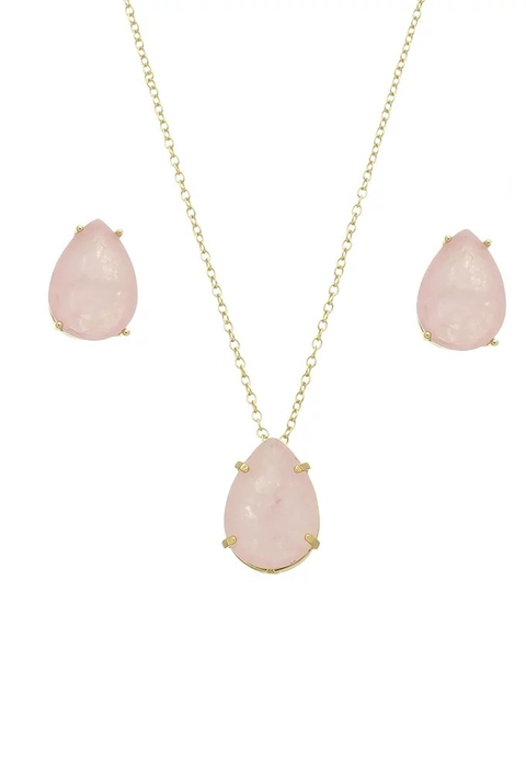 CONJUNTO DE GOTA COM PEDRA KUNZITA FUSION CJ075-O