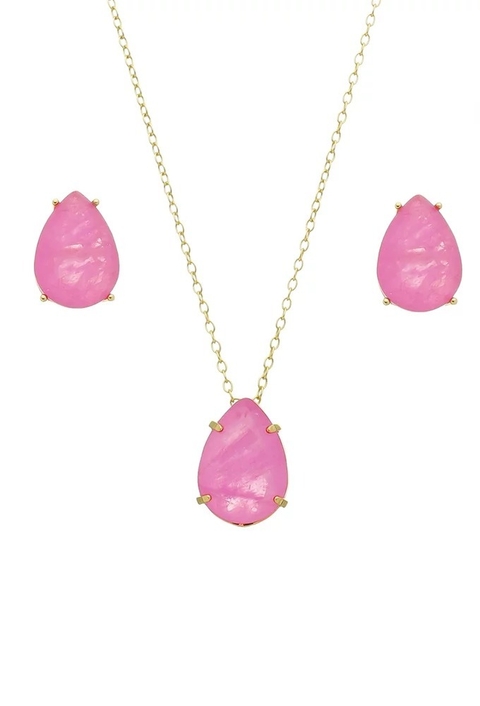 CONJUNTO DE GOTA COM PEDRA FÚCSIA FUSION CJ075-O