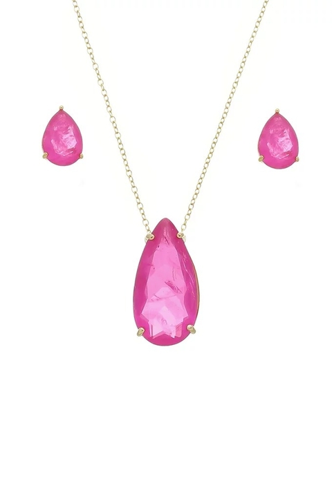 CONJUNTO COM PEDRA DE GOTA PINK FUSION CJ076-O