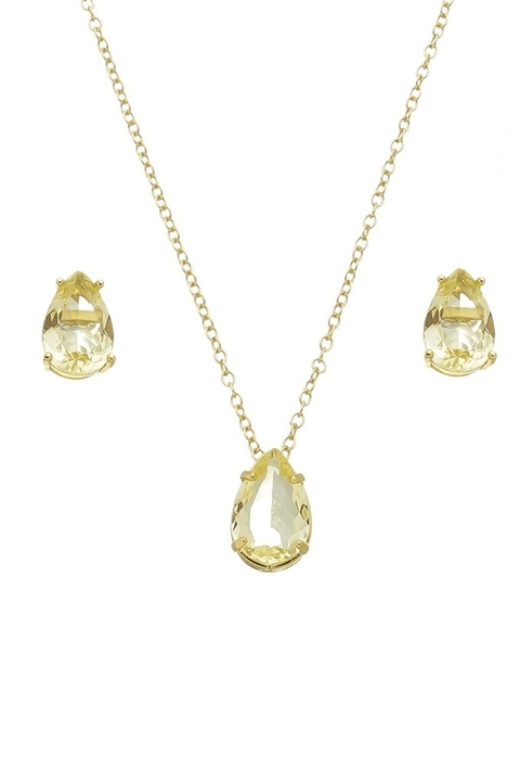 CONJUNTO DELICADO DE GOTA COM PEDRA CITRINO CJ070-O