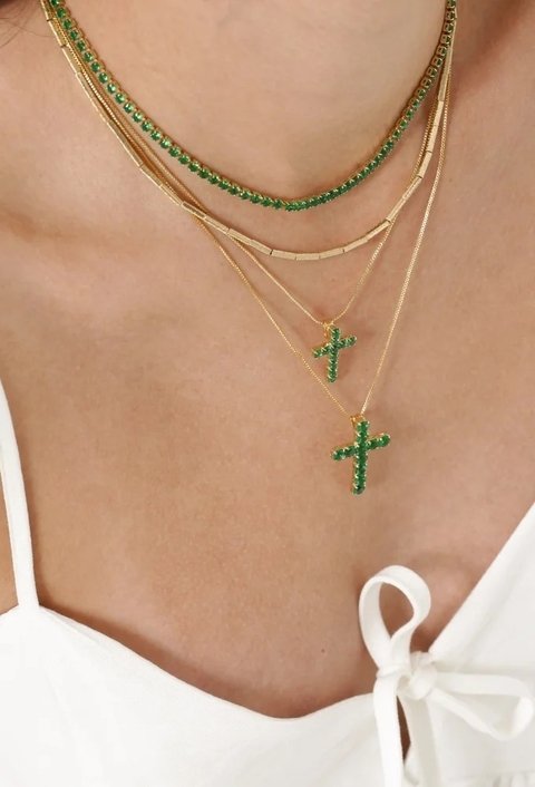 MIX DE COLARES RIVIERA ESMERALDA E CANOTILHO NO OURO l AFETO