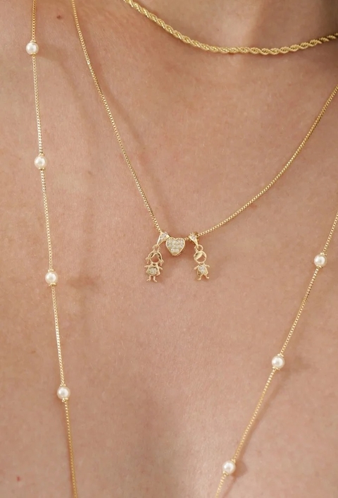 MIX DE COLARES CASAL DE FILHOS COM CORDÃO BAIANO E PÉROLA l AFETO