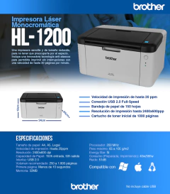Impresora Laser Brother HL1200 Monocromática USB - tienda online