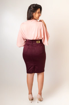 Saia jeans color vinho midi Reta 60cm VCH 2436 na internet