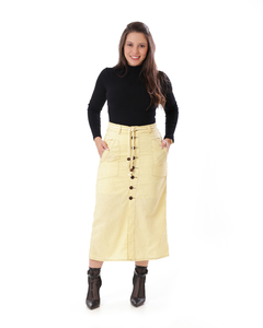Saia midi linho botões bolsos 85 cm VCH 250127 - comprar online