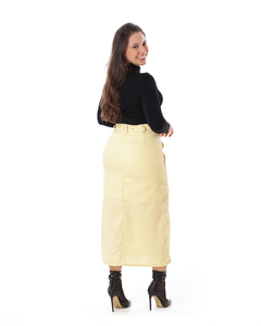 Saia midi linho botões bolsos 85 cm VCH 250127 na internet