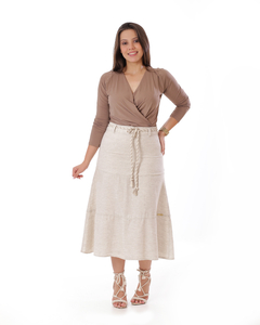 Saia midi de linho evasê cordão 80 cm VCH 250133 - comprar online