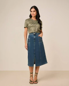 Saia jeans evasê com fenda frontal TTN 27804 - comprar online