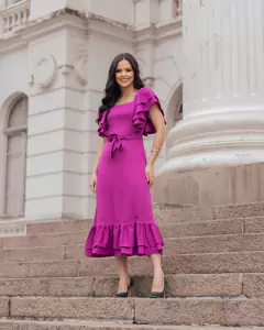 Vestido plano com babados 120 cm LAR 810224 - Saphira Moda Evangélica