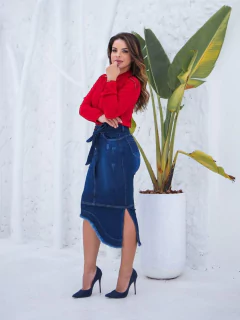 Saia jeans midi assimétrica RGS 1110337 - comprar online