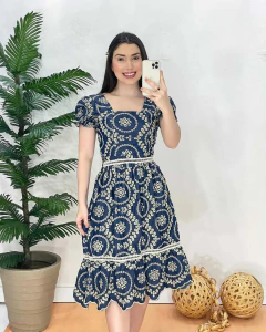 Vestido de lese em jeans bordado - 1120710 - comprar online