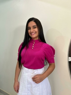 Blusa viscose gola padre com botões - 1140527 - comprar online