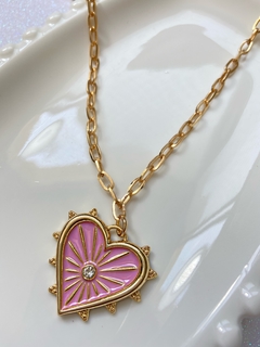 Colar coração esmaltado rosa - comprar online