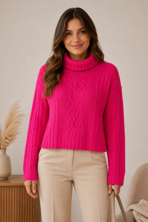 Blusa Gola Alta Solta e Trançada Manga Flare