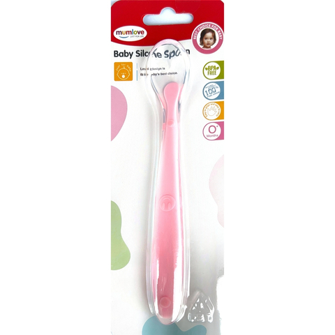 Colher Infantil de Silicone Rosa – Mumlove