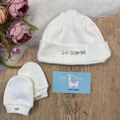 Kit touca e Luvinhas Rococó - Petit Lhama Boutique Baby 