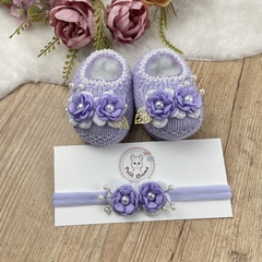 Sapatinho tricot bebê com faixinha Mariana