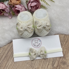 Sapatinho tricot bebê com faixinha Luana - Petit Lhama Boutique Baby 