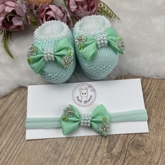 Imagem do Sapatinho tricot bebê com faixinha Luana