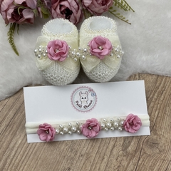 kit Luxo Sapatinho tricot bebê com faixinha Maytê - Petit Lhama Boutique Baby 