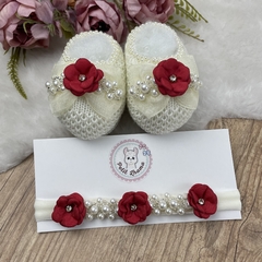 kit Luxo Sapatinho tricot bebê com faixinha Maytê