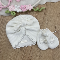 Kit Turbante Tricot e luvinhas bebê menina Nózinho