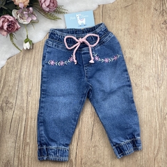 Calça Jeans Jogger Bordada Infantil Feminina