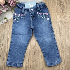Calça Jeans Reta Infantil Feminina Bordada