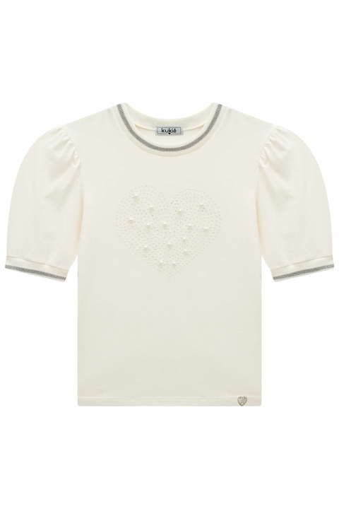 Blusa em Cotton Manga Princesa com Pérolas e Strass