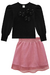 Conjunto Blusa Manga Longa com Aplique de Laços e Short Saia em Glitter