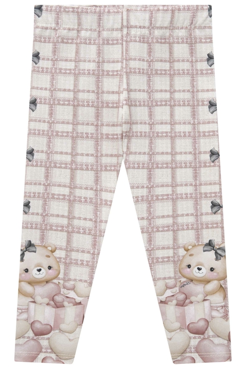 Calça Legging Térmica Fundo Xadrez e Ursinhas na barra