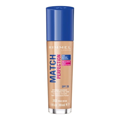 RIMMEL LONDON MATCH PERFECTION FOUNDATION SPF 20 203 TRUE BEIGE