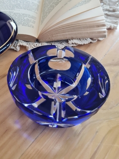Cenicero cristal azul tallado - comprar online