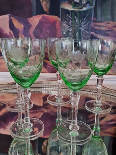 Copas verdes de cristal grabadas - comprar online