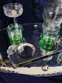 2 Shots de cristal verde con bandeja de acero - tienda online