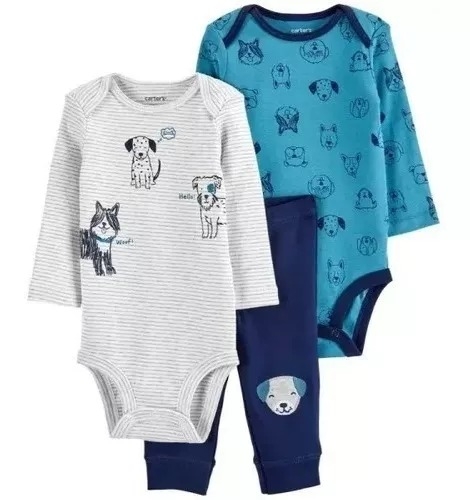 Conjunto 3 peças Carters azul dog