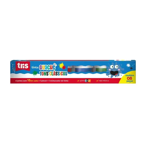 Tinta Guache em Pote – 15ml – Caixa C/6 Cores – Tris