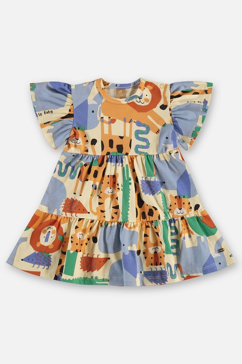 Vestido Up Baby meia malha animais com azul - comprar online