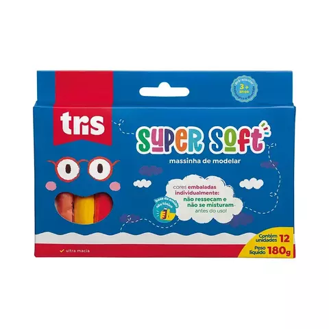 Massa de Modelar Supersoft - 180g - Conjunto C/12 Cores - Tris